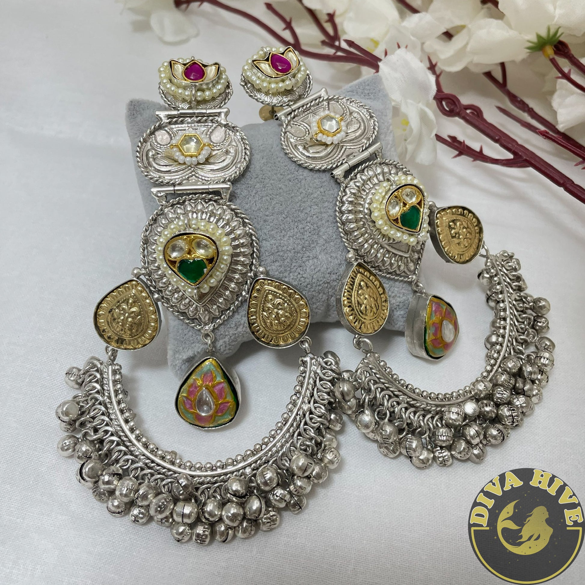 Chaand Long Statement Earring - Earring -925Silver, Diva Exclusive, Earring, Fusion, Silver - Divahive