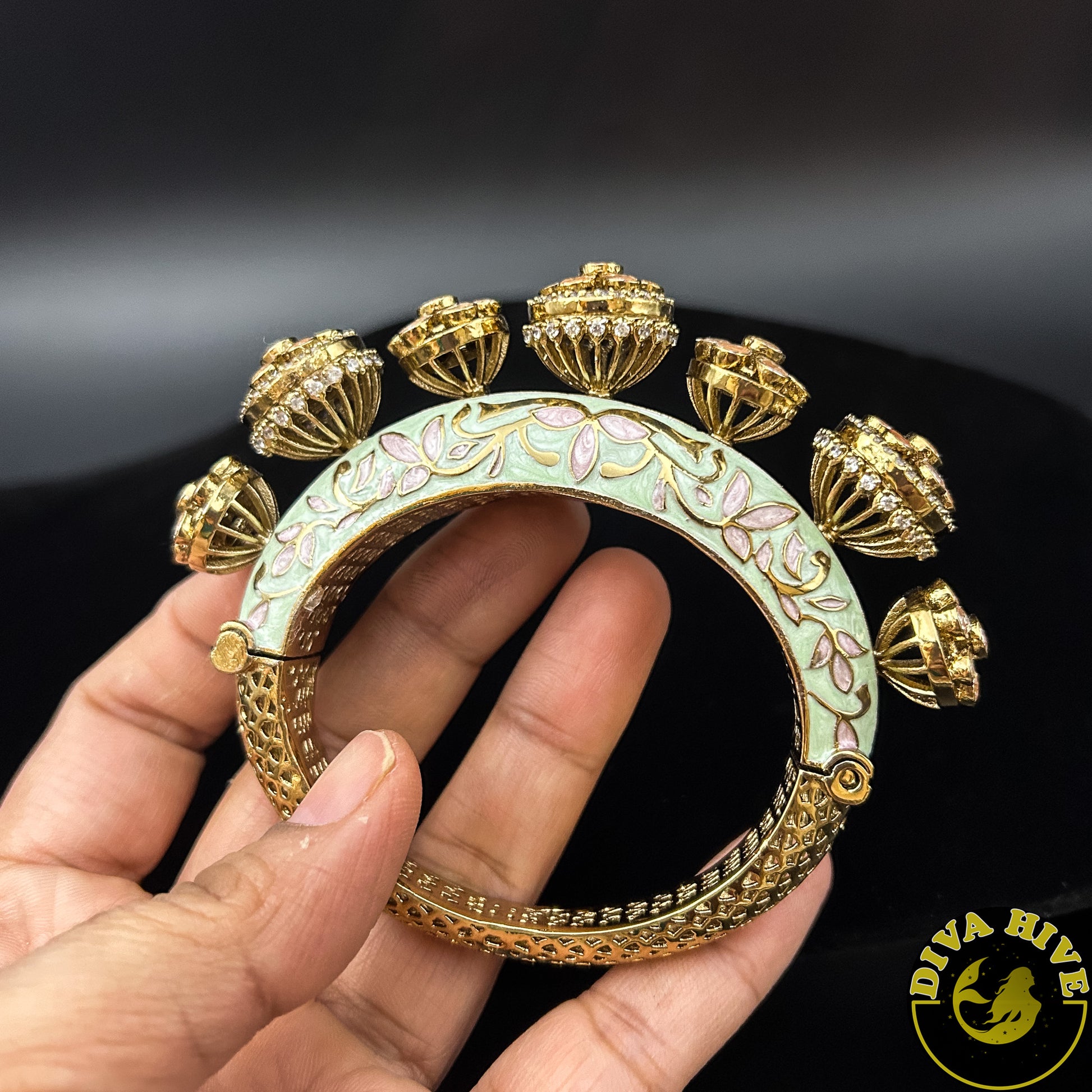 Qala Moissanite Meena Kada - Bangle -Bangle, Bracelet, Diva Exclusive, featured, moissanite - Divahive