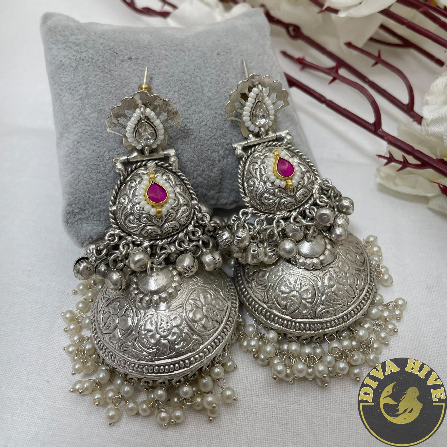 Tribal Jaali Jhumka | Silver Jhumka | Diva Exclusive Earring - Earring -925Silver, Diva Exclusive, Earing, Earring, Fusion - Divahive