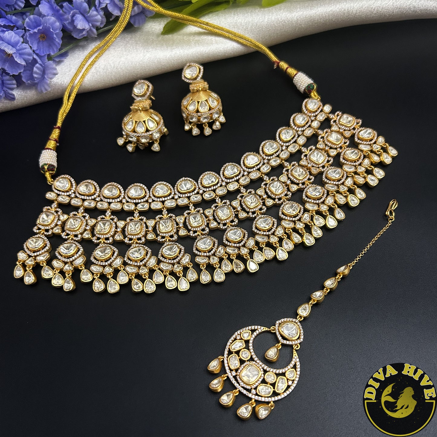 Ruhani Bridal/Semi Bridal 22k Gold Plated Moissanite Choker Set - Necklace -22k Gold plated, Diva Exclusive, Kundan, moissanite, Necklace - Divahive