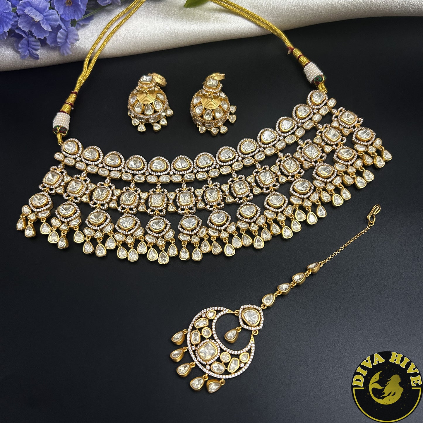 Manyata 22K Gold Plated Real Moissanite Bridal / Semi Bridal Choker Set