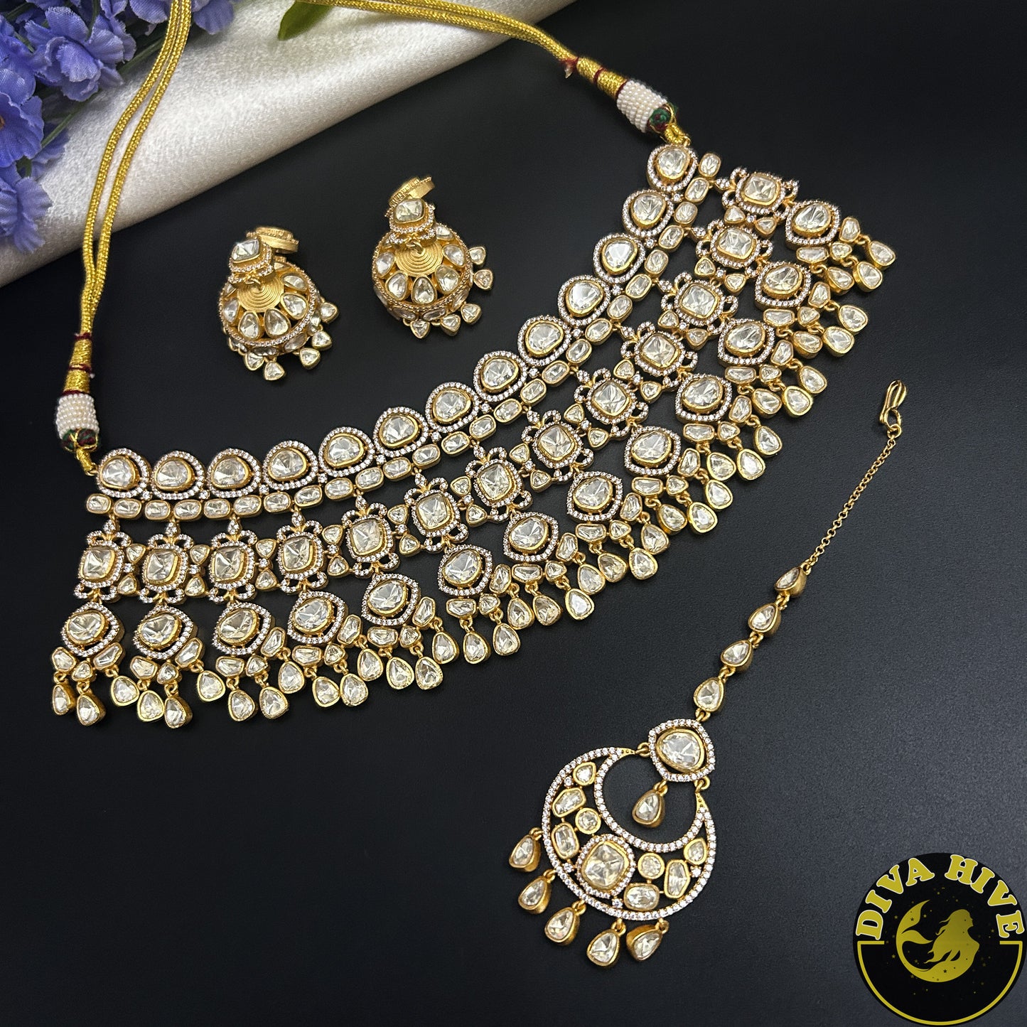 Ruhani Bridal/Semi Bridal 22k Gold Plated Moissanite Choker Set - Necklace -22k Gold plated, Diva Exclusive, Kundan, moissanite, Necklace - Divahive