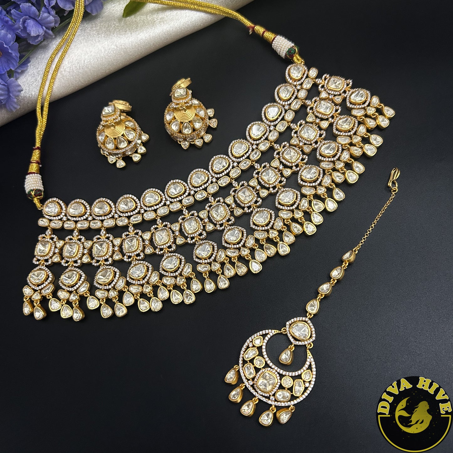 Manyata 22K Gold Plated Real Moissanite Bridal / Semi Bridal Choker Set