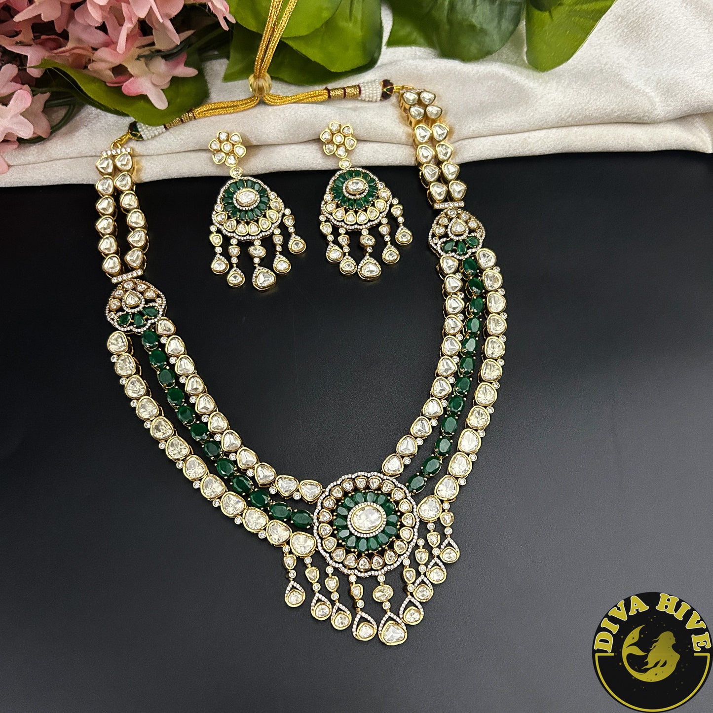 Chaahat 22K Gold Plated Layered Moissanite Doublet Necklace Set