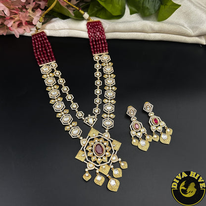 Noor Gold Plated Moissanite Polki Necklace Set