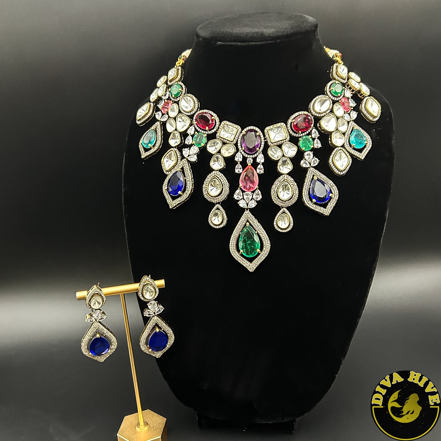 Super Gorgeous Moissanite necklace with Doublet - Necklace -Diva Exclusive, Doublet, featured, Kundan, moissanite, Necklace - Divahive