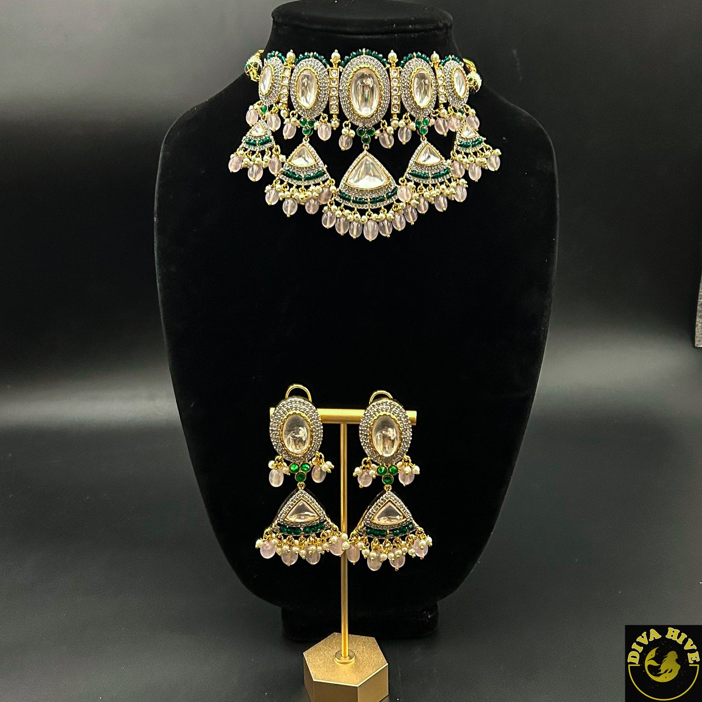 Uncut Kundan Premium Choker | Designer Wear - Necklace -925Silver, Choker, Diva Exclusive, Kundan, Necklace - Divahive