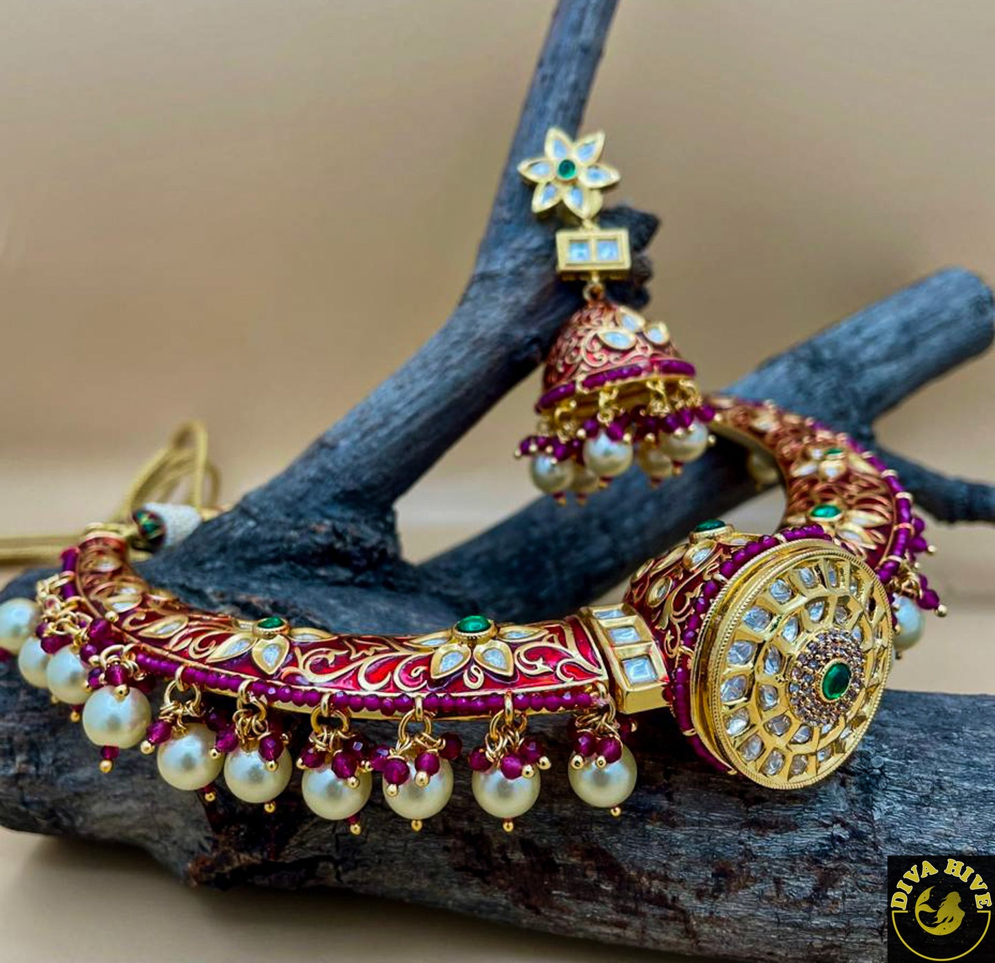 Kundan Meena Hasuli - Necklace -Choker, Diva Exclusive, Hasuli, Kundan, Meenawork, Necklace - Divahive