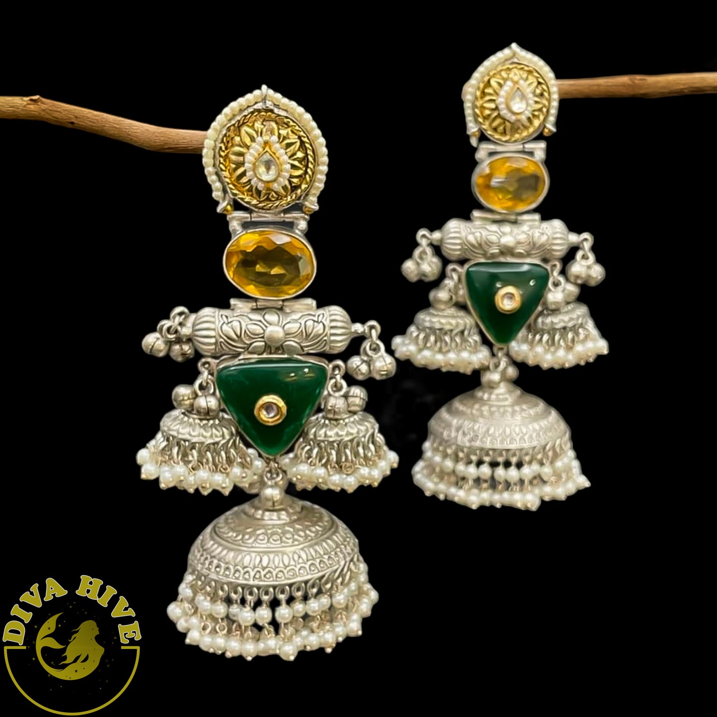 Silver Tribal Jhumka |Silver Fusion Jhumka - Earring -925Silver, Earring, Fusion, Silver - Divahive