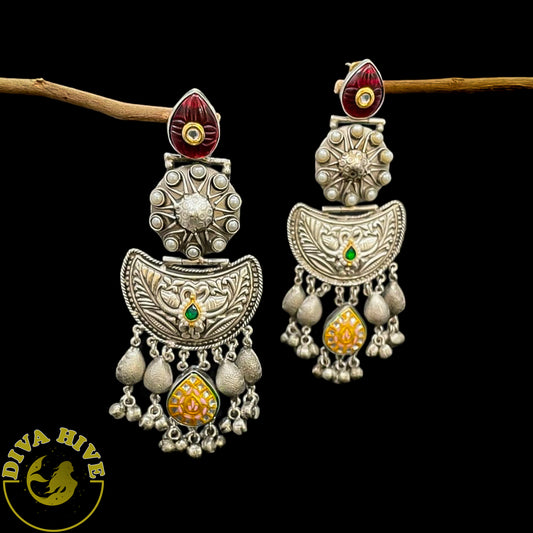 Silver Fusion Long Earing/Tribal Earing/ 92.5 silver Polished - Earring -925Silver, Earing, Earring, Fusion, Jhumka, Silver - Divahive