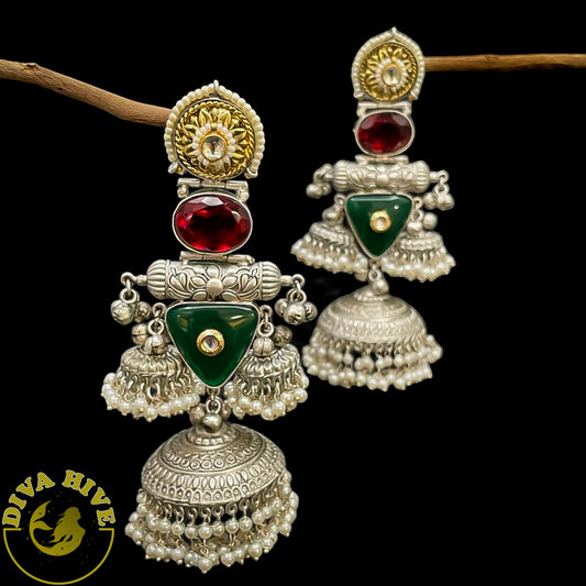 Silver Tribal Jhumka |Silver Fusion Jhumka - Earring -925Silver, Earring, Fusion, Silver - Divahive