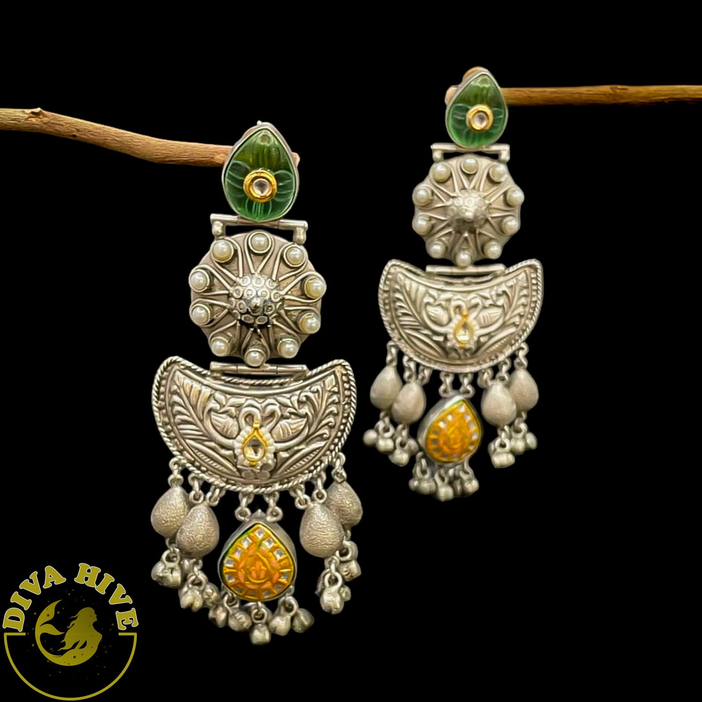 Silver Fusion Long Earing/Tribal Earing/ 92.5 silver Polished - Earring -925Silver, Earing, Earring, Fusion, Jhumka, Silver - Divahive