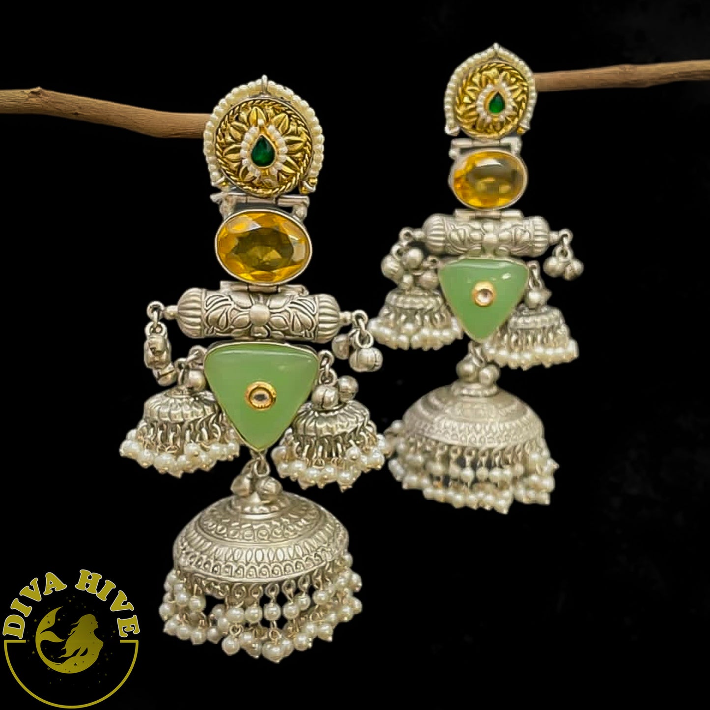 Silver Tribal Jhumka |Silver Fusion Jhumka - Earring -925Silver, Earring, Fusion, Silver - Divahive