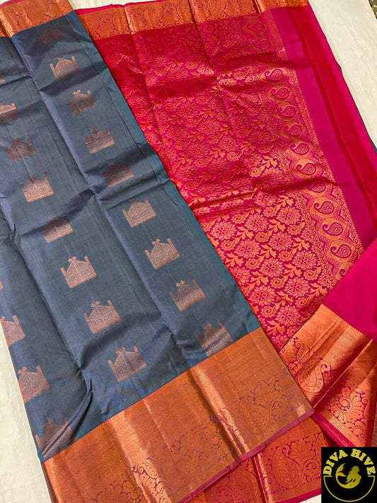 Black Kanjivaram Silk Saree | Handwoven Authentic Silk Saree | Silk Saree with Gold Jari - Saree -Saree, Silk - Divahive