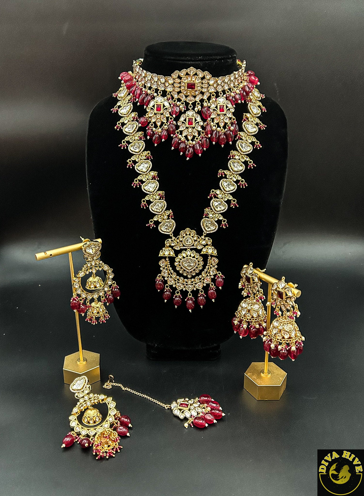 Premium Kundan Bridal Set | Choker and Long Necklace - Necklace -Bridal, Choker, Kundan, Necklace - Divahive