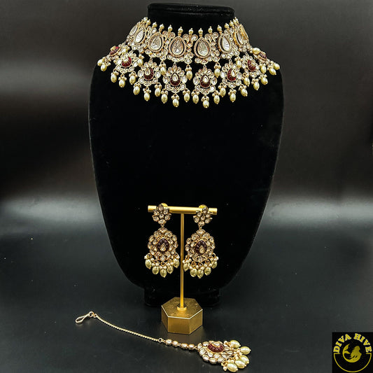 Premium Bridal Choker - Necklace -Bridal, Choker, Kundan - Divahive