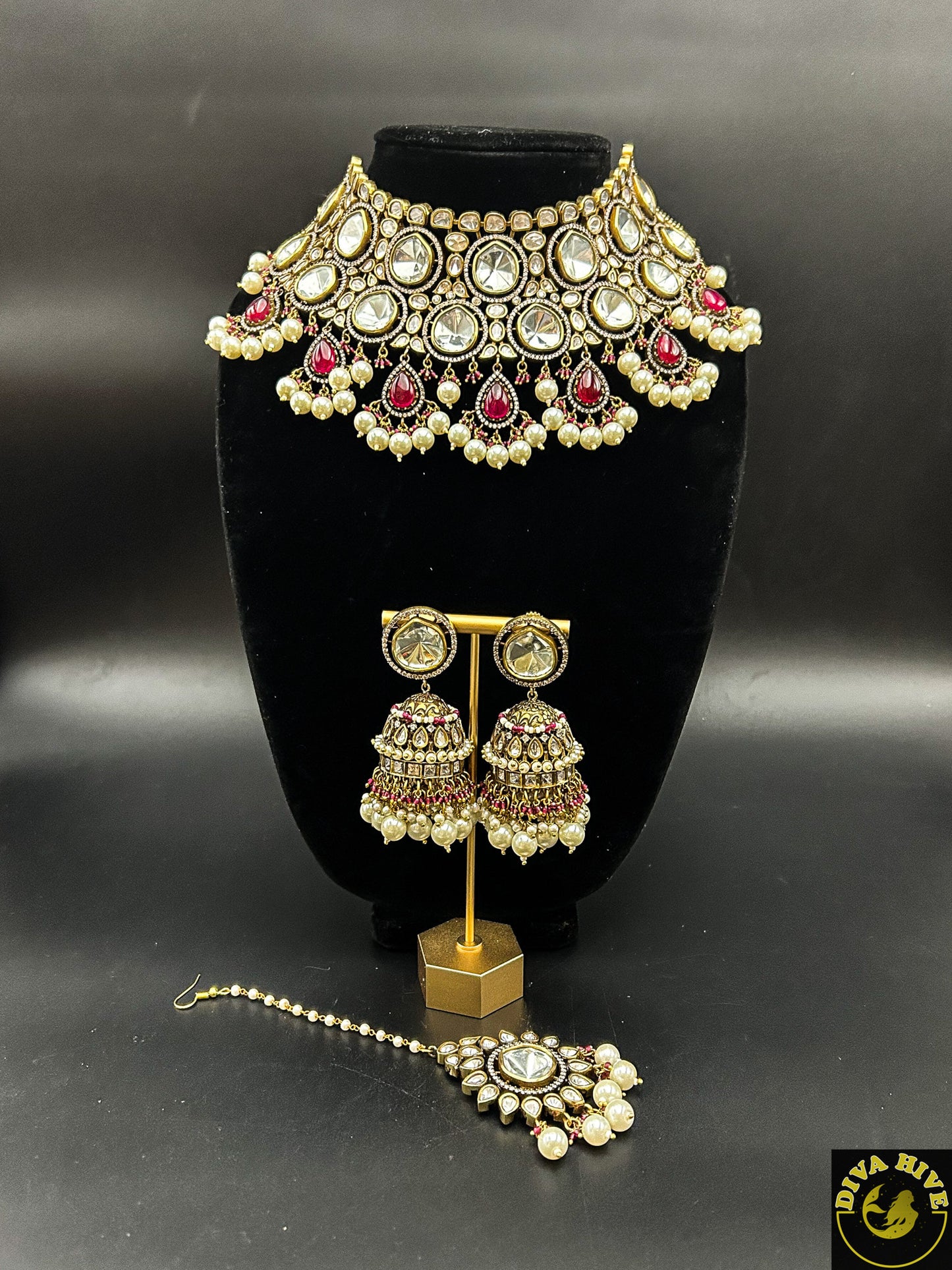 Kundan Polki Bridal set - Necklace -Bridal, Choker, Kundan, Necklace - Divahive