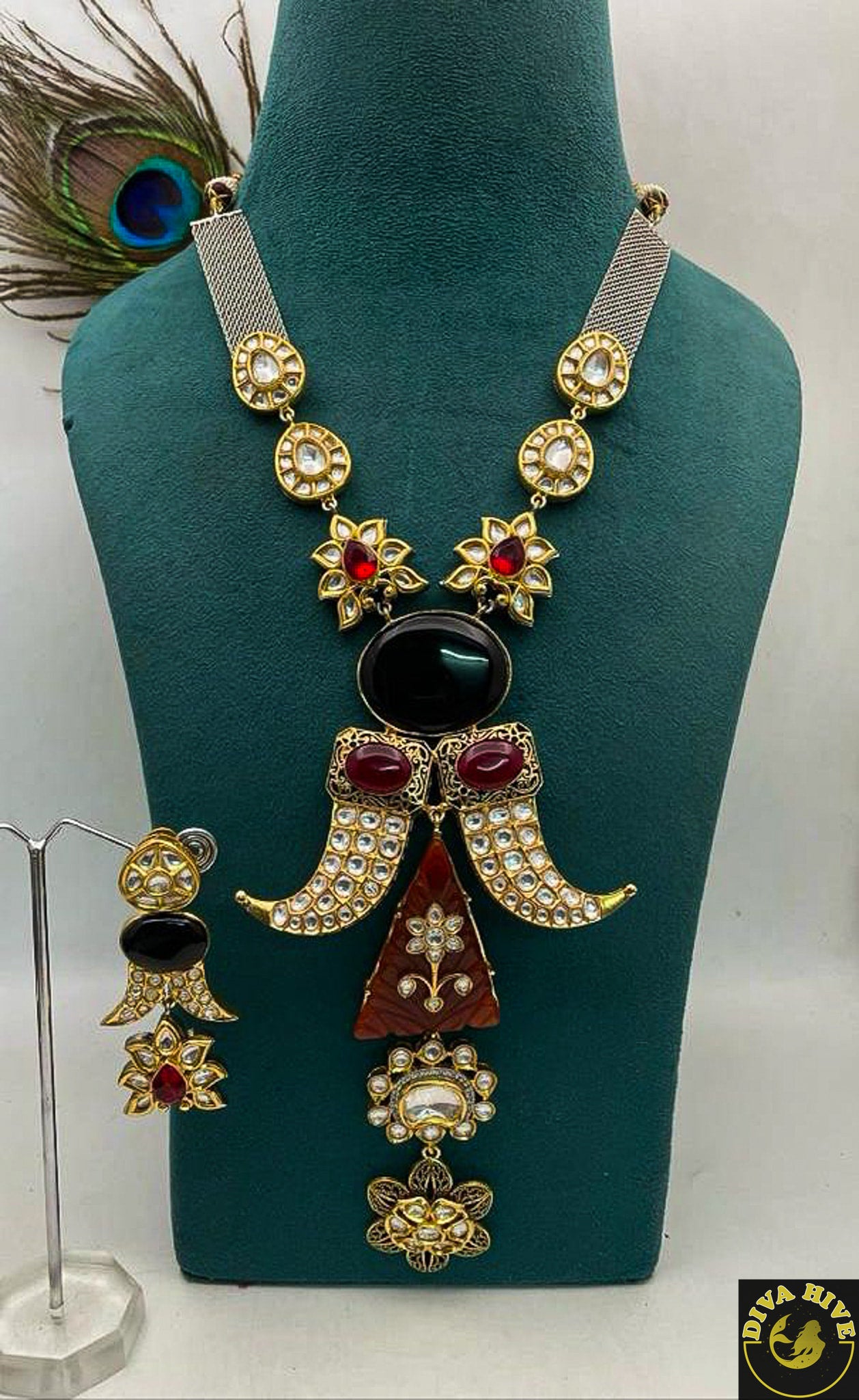 Fusion Long Statement Necklace - Necklace -Diva Exclusive, Kundan, Necklace - Divahive