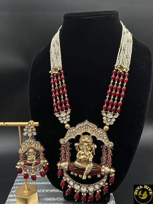 Long Statement Figure Necklace | Ganpati - Necklace -Diva Exclusive, Figure, Kundan, Necklace - Divahive