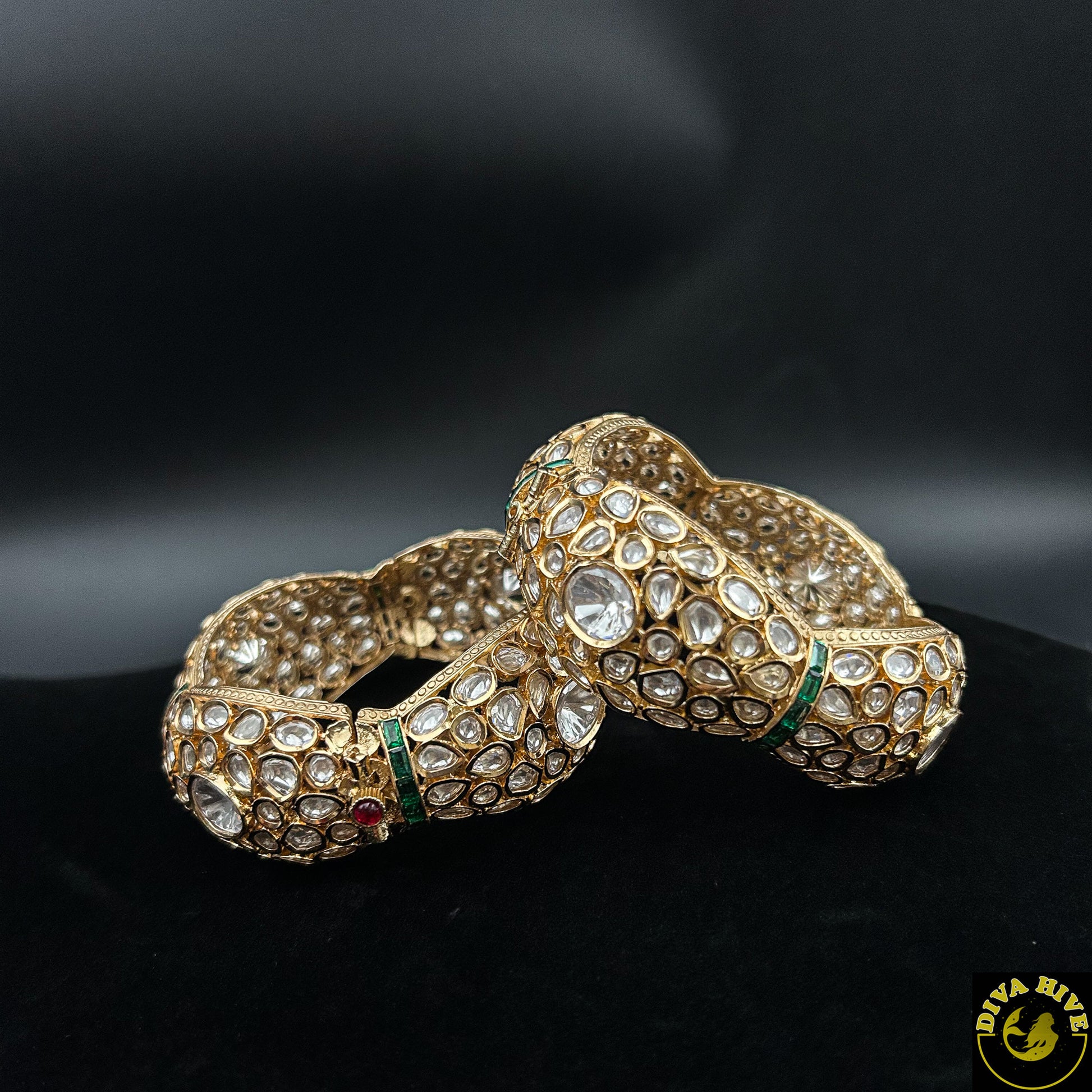 Premium Kundan Bangle - Bangle -Bangle, Kundan, Meenawork - Divahive