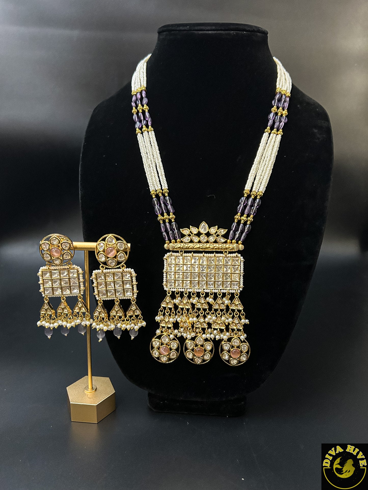 Designer Long Kundan Necklace - Necklace -Kundan, Necklace - Divahive