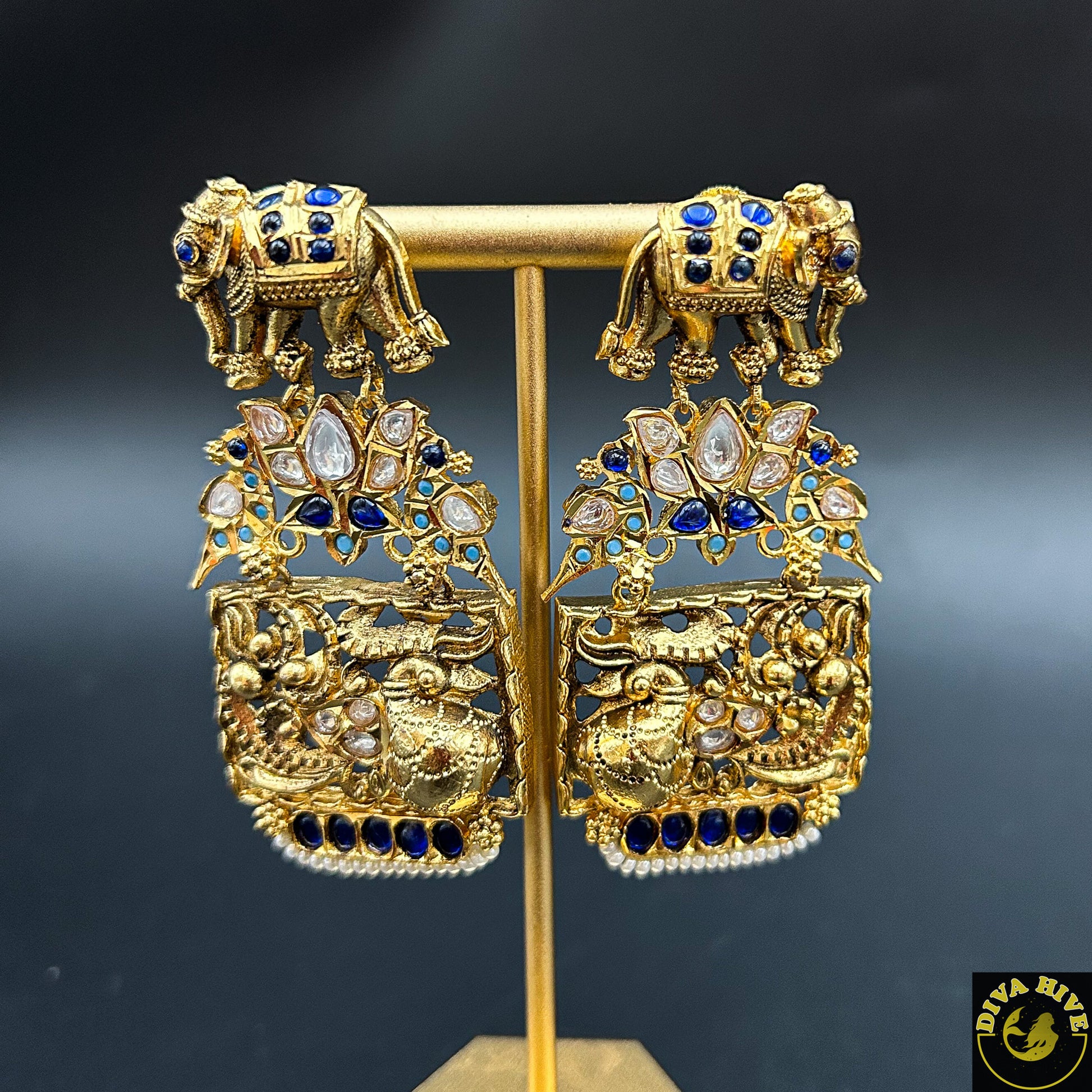 Elephant Antique Earing - Earring -Earing, Earring, Kundan - Divahive