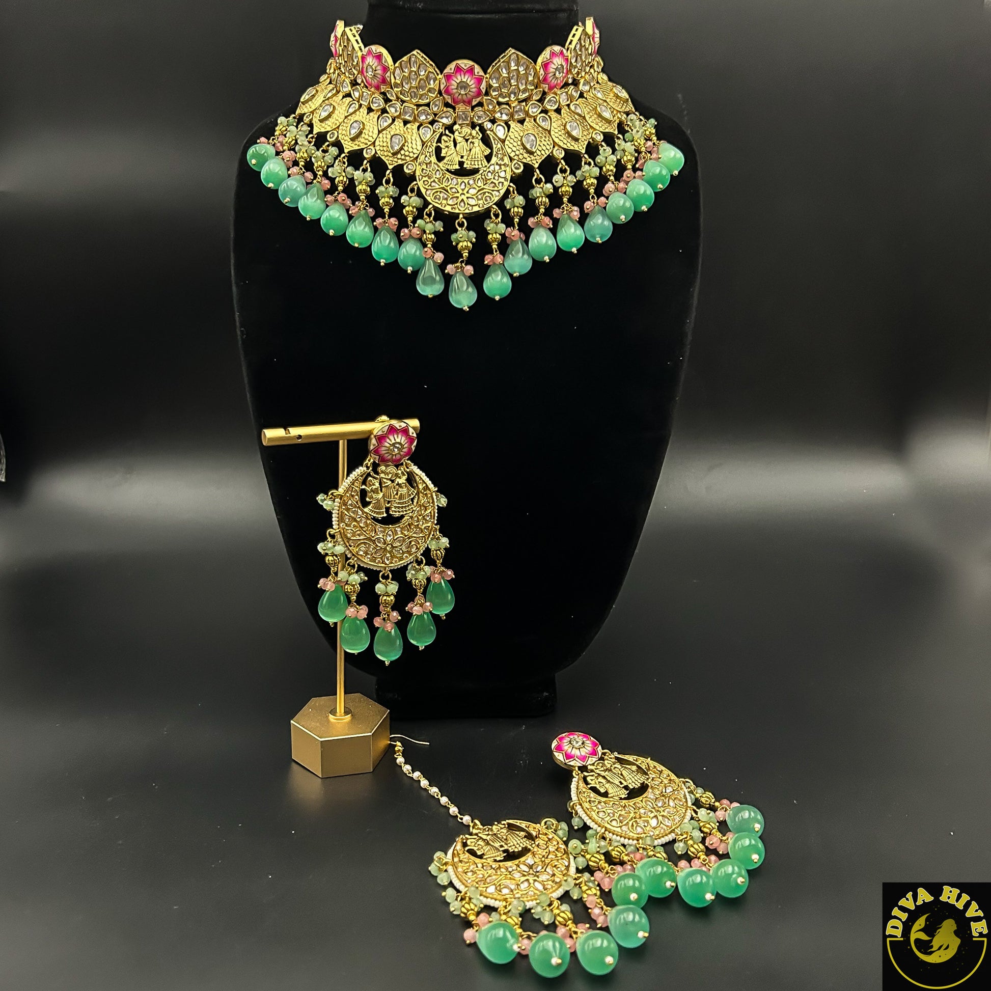 Bridal Kundan Meena set | Choker and Long Neclace - Necklace -Bridal, Choker, Kundan, Necklace - Divahive
