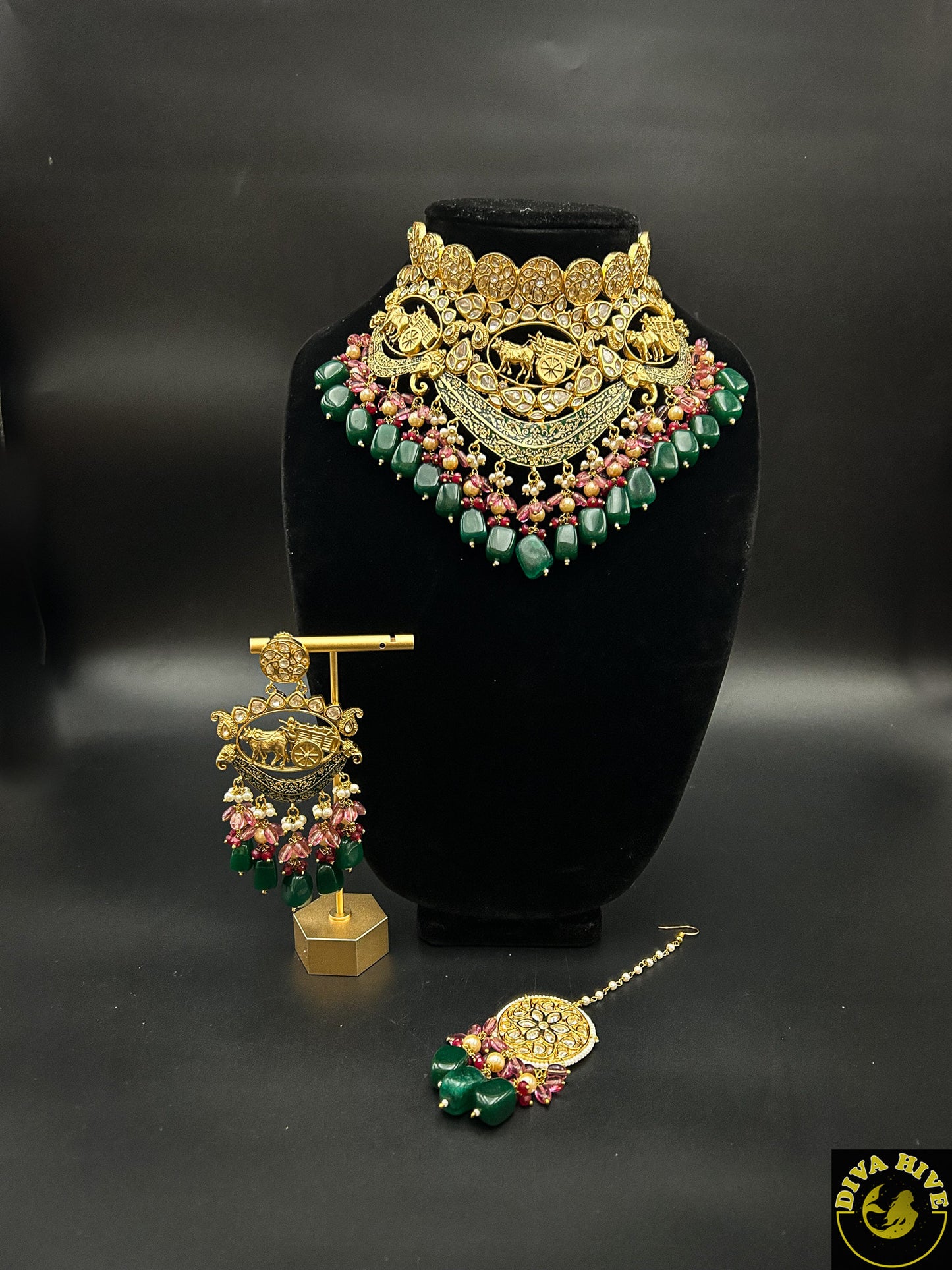 Bridal Kundan Meena set - Necklace -Bridal, Choker, Diva Exclusive, Figure, Kundan, Necklace - Divahive